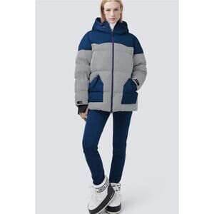 NWT Perfect Moment Womens Navy Pirtuk Striped Quilted Down Ski Jacket SZ XL New